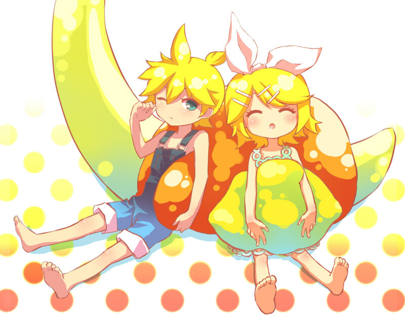 Two Anime Characters — Yellow, Playful, Banana
