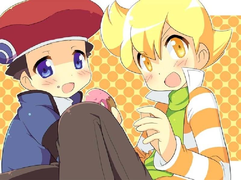 Two Anime Characters — Yellow, Playful, Donut
