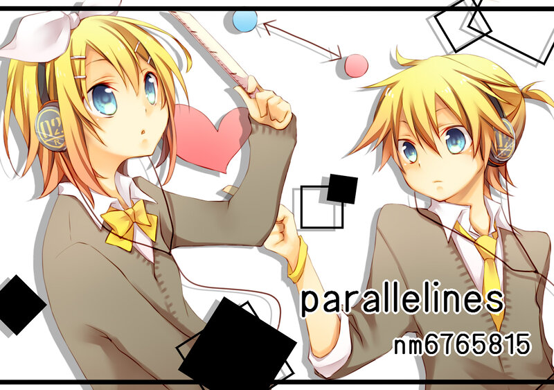 Two Anime Characters — Yellow, Playful, Headphones, School Uniform