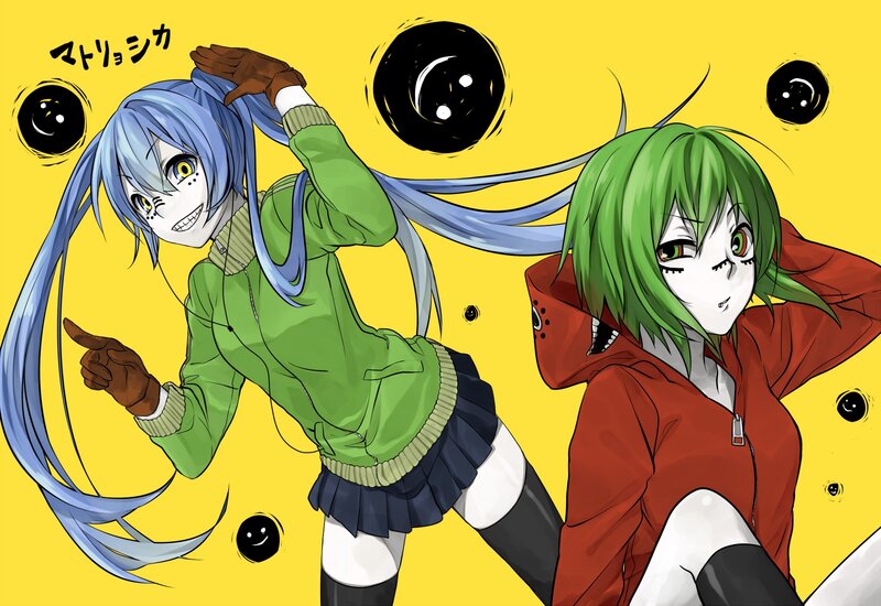 Two Anime Characters — Yellow, Playful, Long Hair