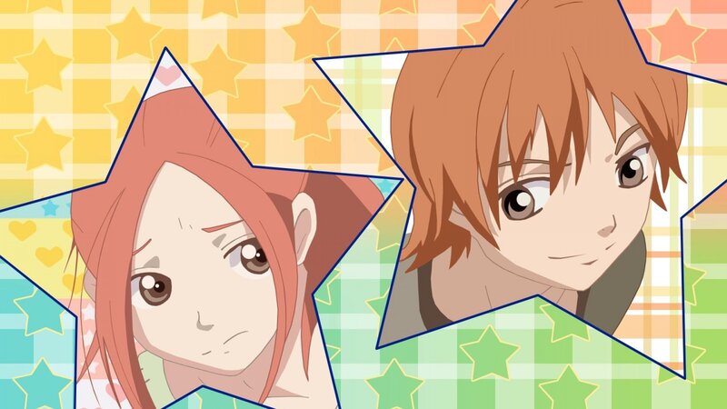 Two Anime Characters — Yellow, Playful, Stars, Checkered Pattern