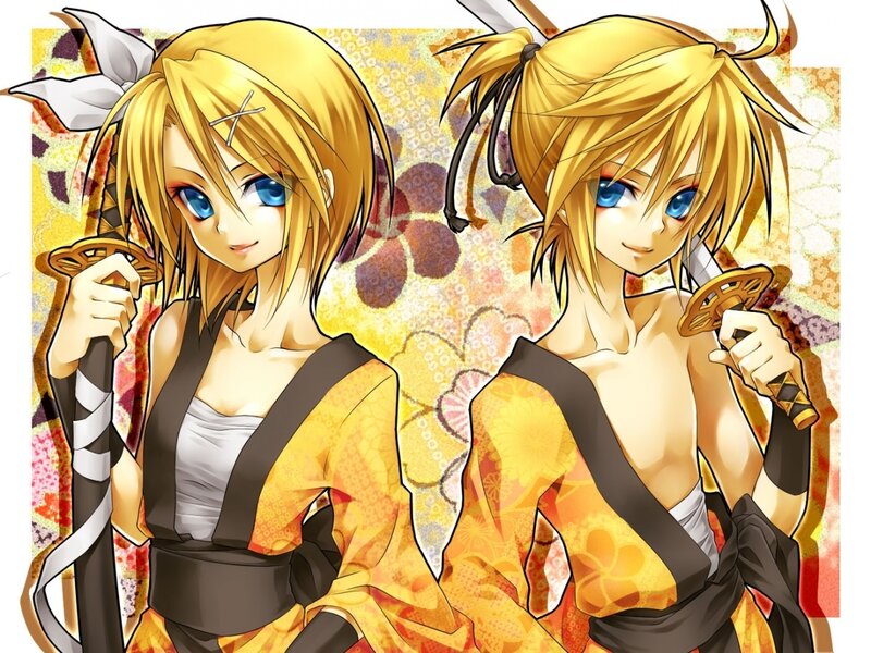 Two Anime Characters — Yellow, Playful, Swords