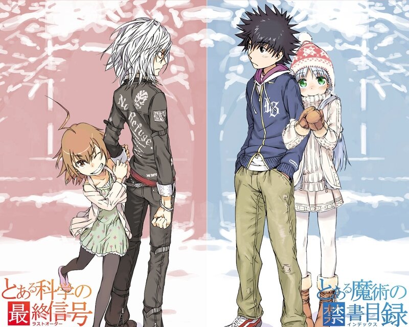 Two anime couples in winter