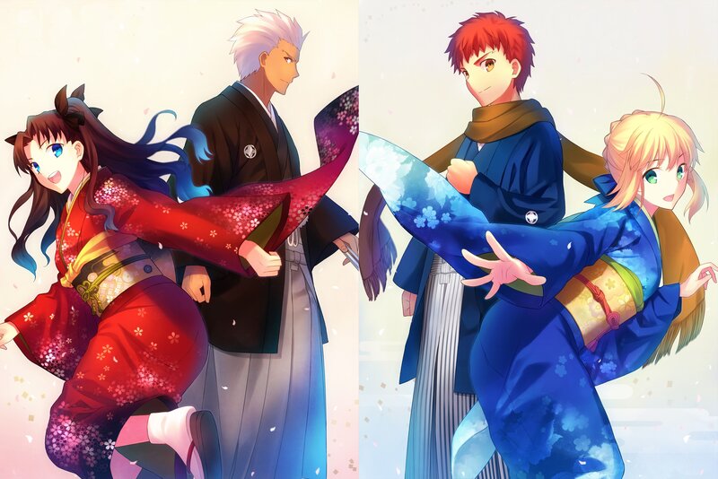 Two Anime Couples — Red, Playful