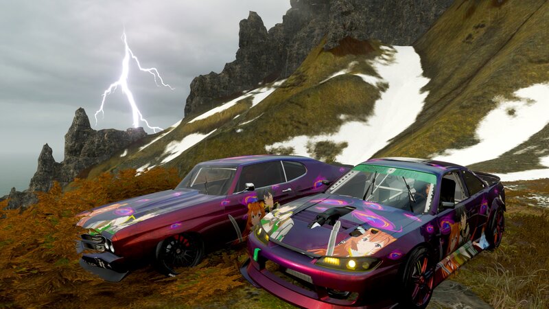 Two Anime-decorated Cars — Purple