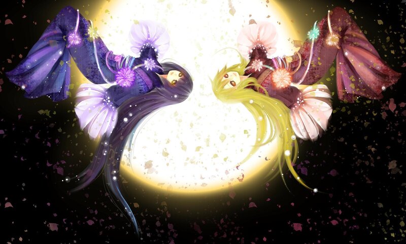 Two Anime Figures in Flight