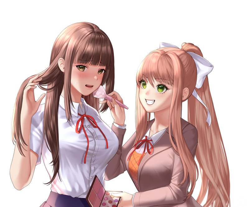 Two Anime Girls Applying Makeup — Pink