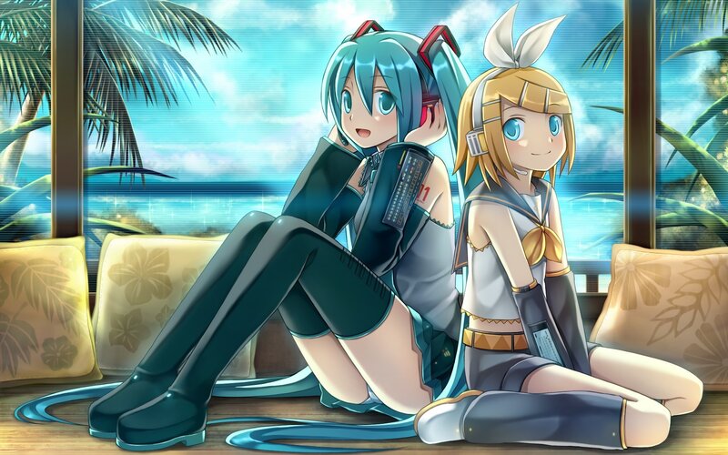 Two anime girls at a beach house