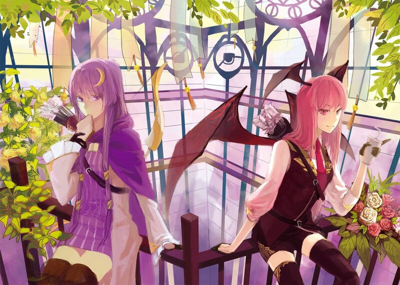 Two anime girls at a cafe