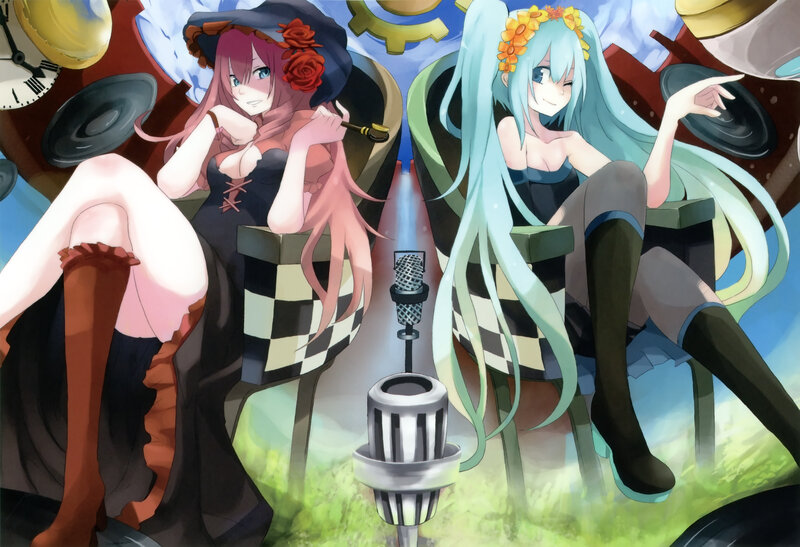 Two anime girls at a music studio