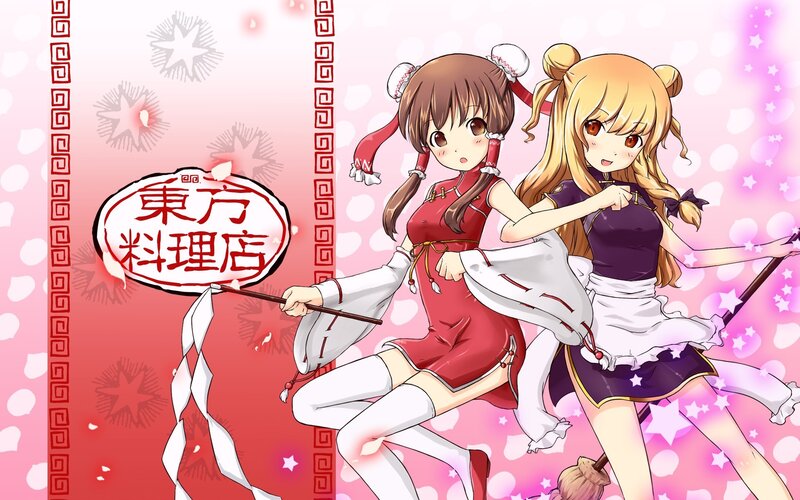 Two anime girls at a restaurant