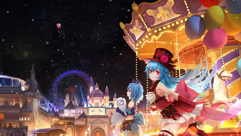 Two Anime Girls at Amusement Park — Blue