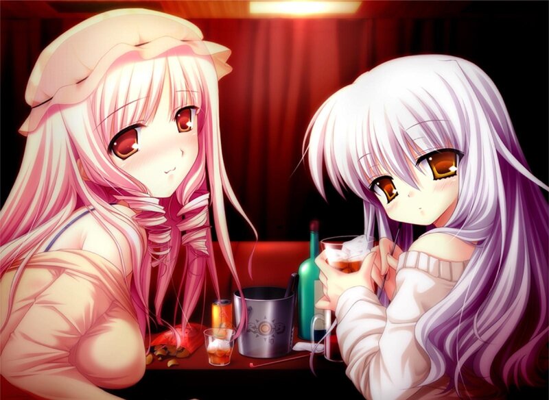 Two Anime Girls at Bar — Red