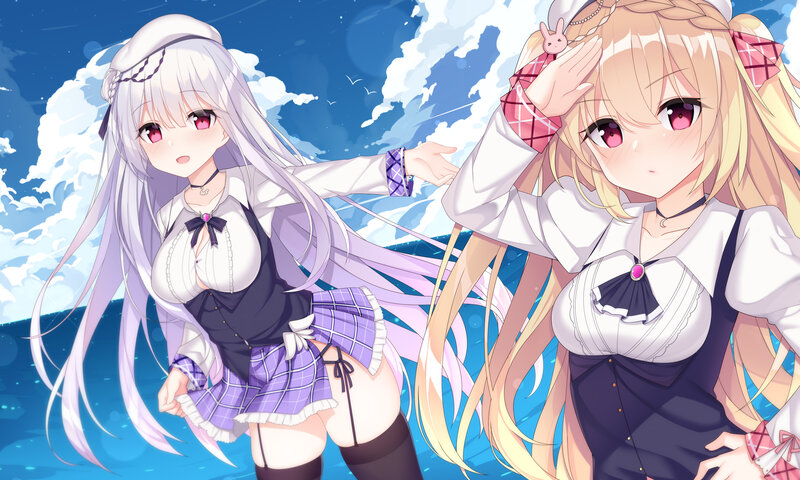 Two Anime Girls at Beach — Blue, Bright, Afternoon