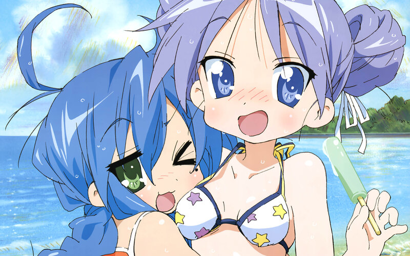 Two Anime Girls at Beach — Blue, Playful, Afternoon
