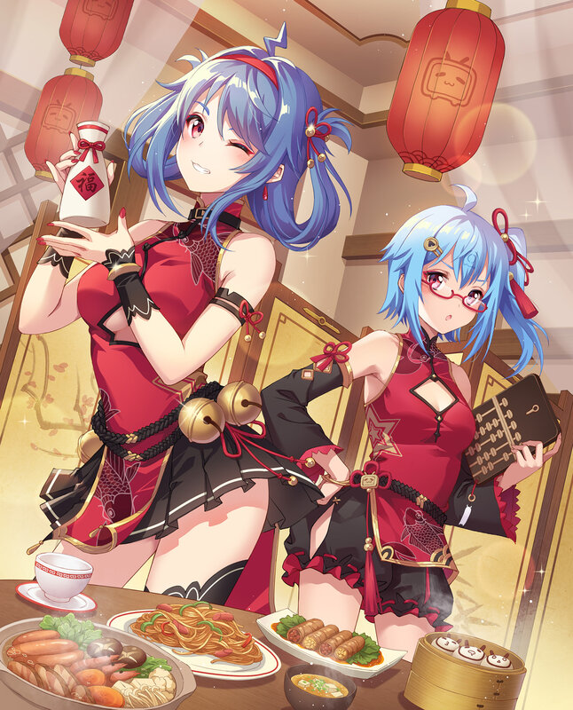 Two Anime Girls at Dinner