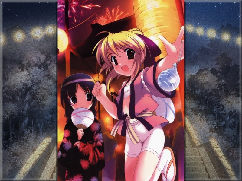 Two Anime Girls at Festival — Pink, Festive