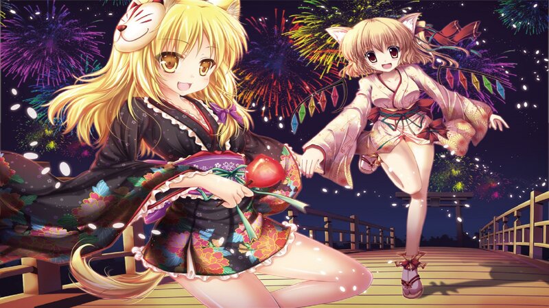 Two Anime Girls at Fireworks