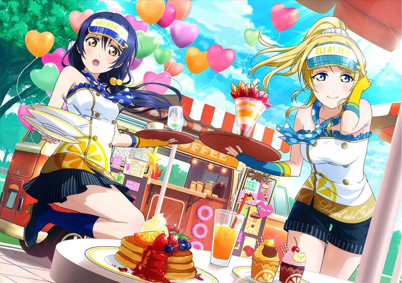 Two Anime Girls at Food Stand