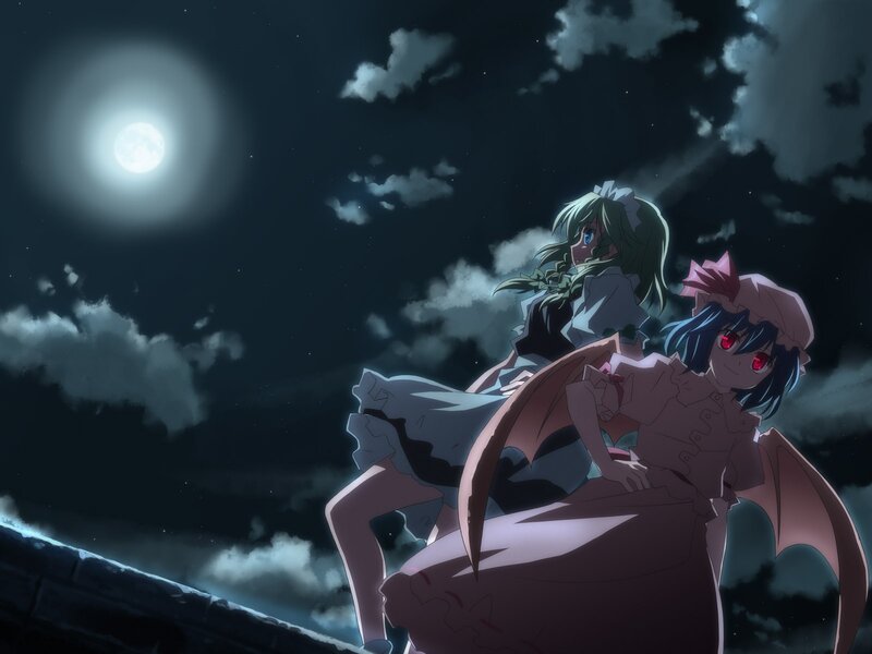 Two Anime Girls at Night — Black
