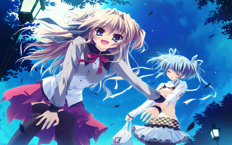 Two Anime Girls at Night — Blue, Dramatic, School Uniforms