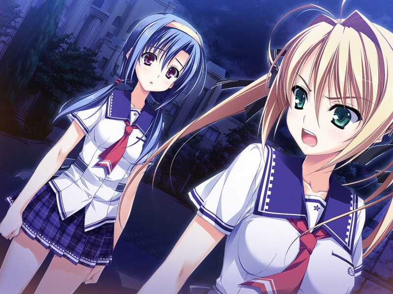 Two Anime Girls at Night — Blue, Dramatic