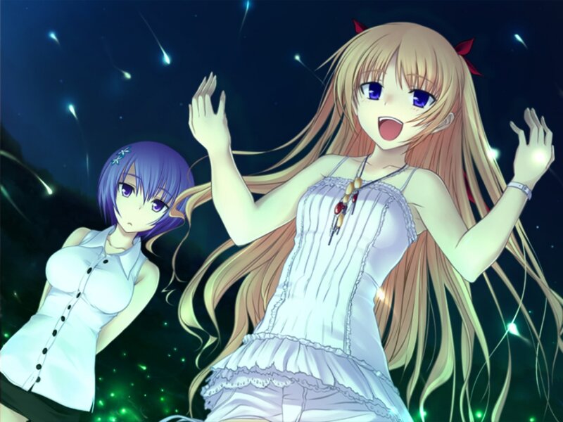 Two Anime Girls at Night — Blue, Dreamy