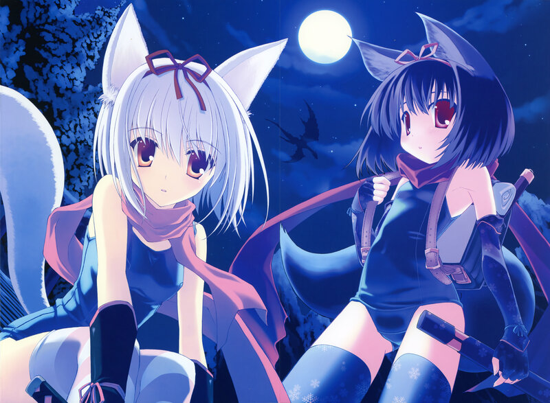 Two Anime Girls at Night — Blue, Serene