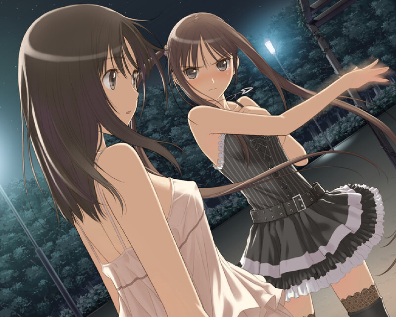 Two Anime Girls at Night — Brown
