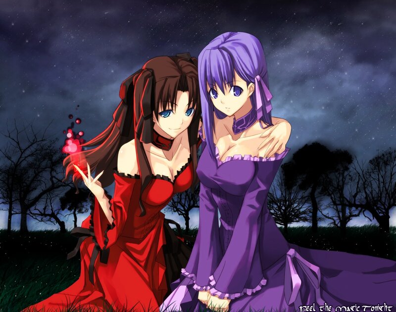 Two Anime Girls at Night — Purple, Dramatic, Night Sky