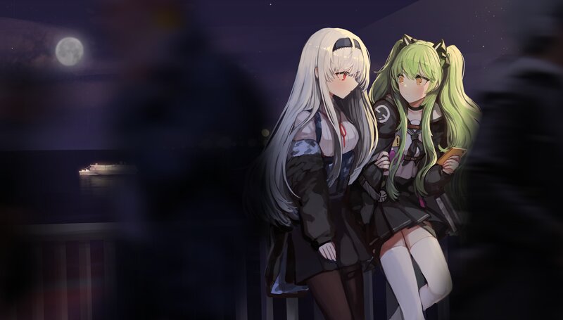 Two Anime Girls at Night — Purple, Serene, Digital Art