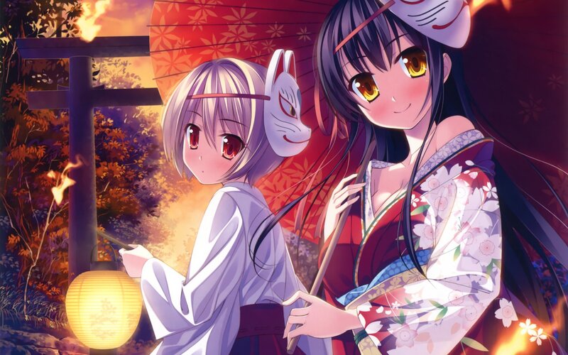 Two Anime Girls at Night — Red