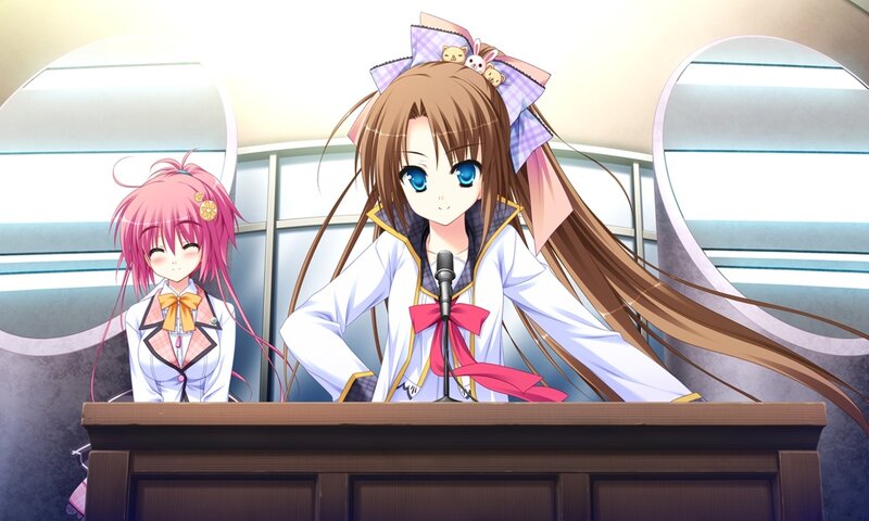 Two Anime Girls at Podium