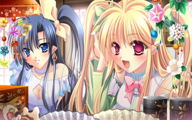 Two Anime Girls at Table — Blue