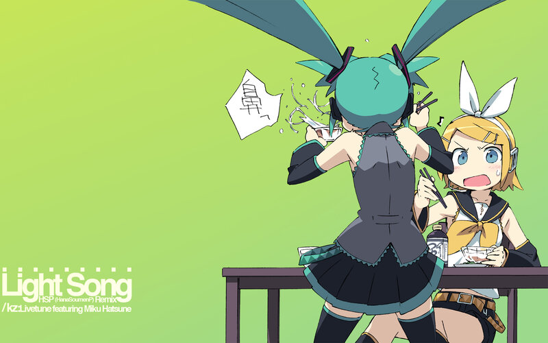 Two Anime Girls at Table — Green, Chaotic