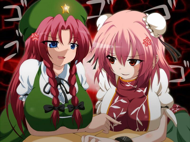 Two Anime Girls at Table — Pink, Dramatic