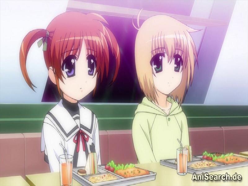 Two Anime Girls at Table — Pink