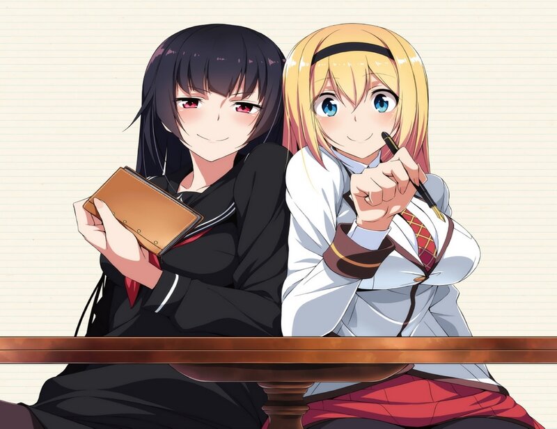 Two Anime Girls at Table — White