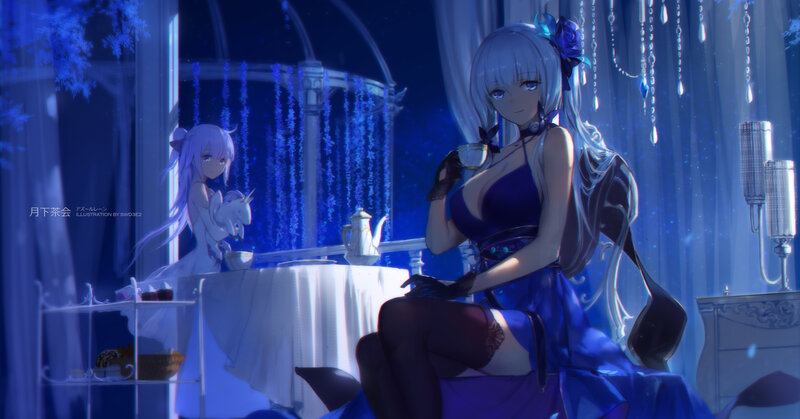 Two Anime Girls at Tea — Blue