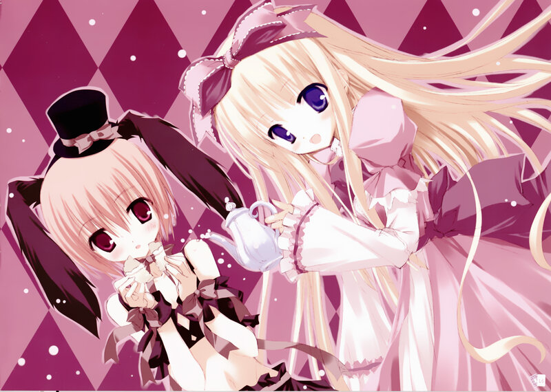 Two Anime Girls at Tea Party — Pink