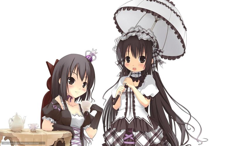 Two anime girls at tea party