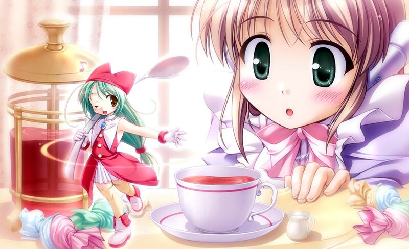 Two Anime Girls at Tea Table