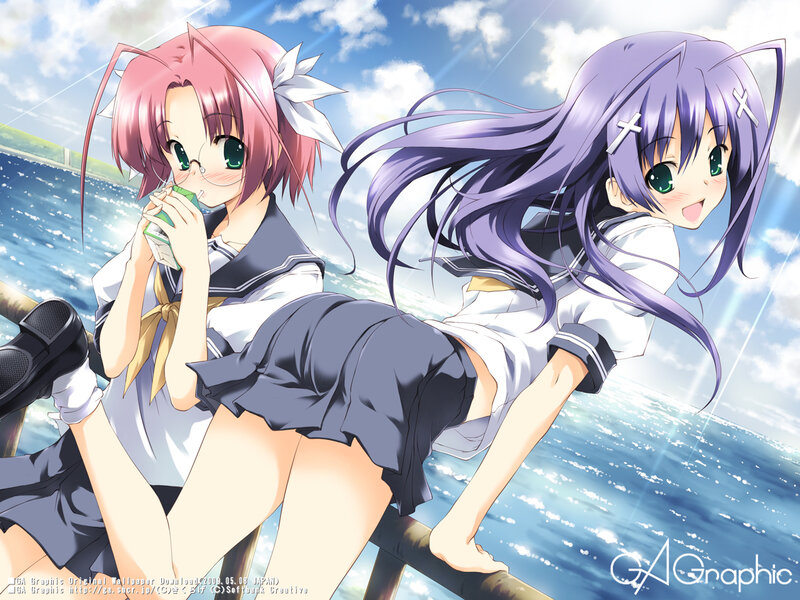 Two anime girls at the seaside