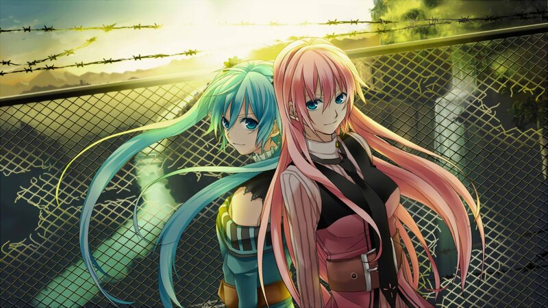 Two anime girls behind a fence