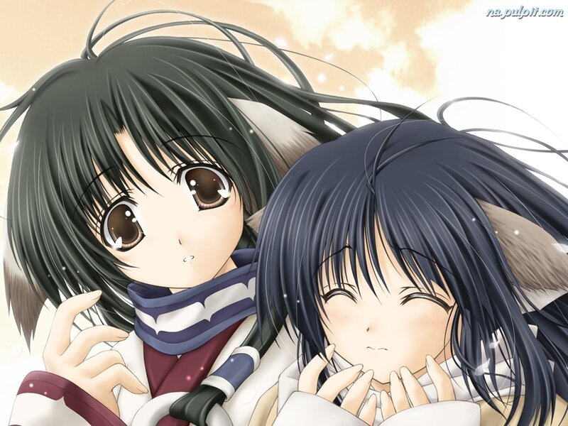 Two Anime Girls — Black, Calm