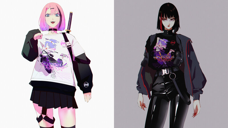 Two Anime Girls — Black, Confident