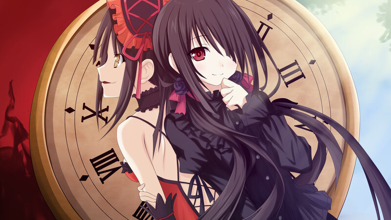 Two Anime Girls — Black, Dramatic, Clock