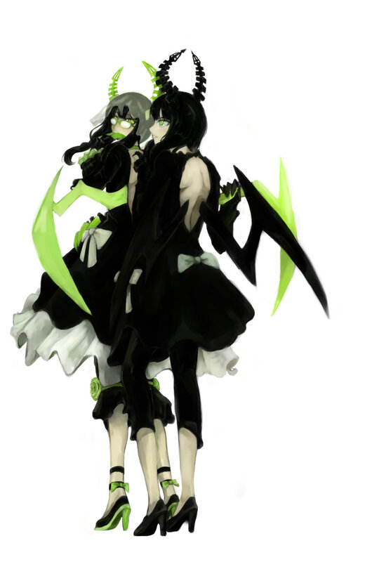 Two Anime Girls — Black, Dramatic, Digital Art