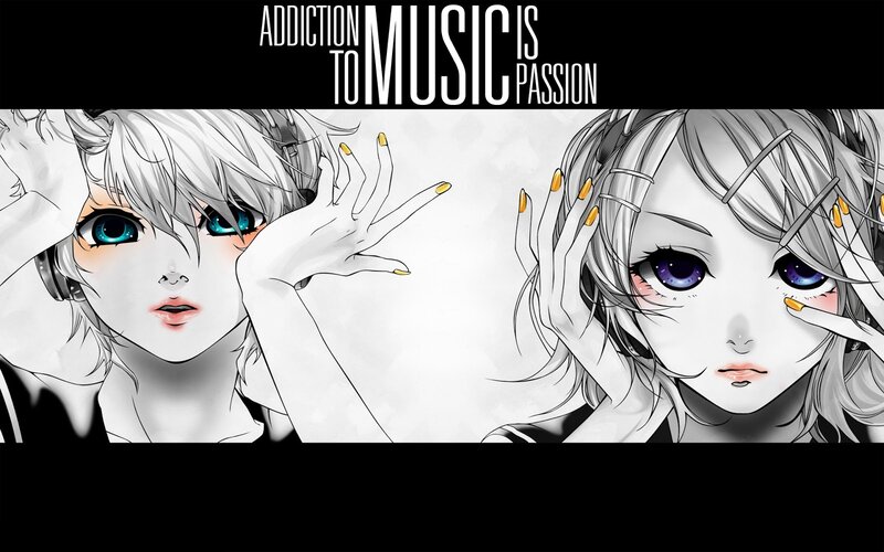 Two Anime Girls — Black, Dramatic, Headphones
