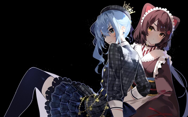 Two Anime Girls — Black, Dramatic, Night, Cat Ears